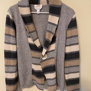 Talbots Wool Blend Cardigan Petite Medium  with striped sleeves and collar